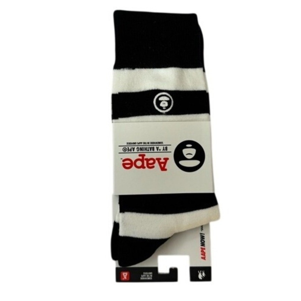 Bape Black and White Athletic Socks Crew Length